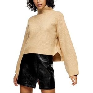 NWT Topshop Crop Funnel Neck Sweater in Camel